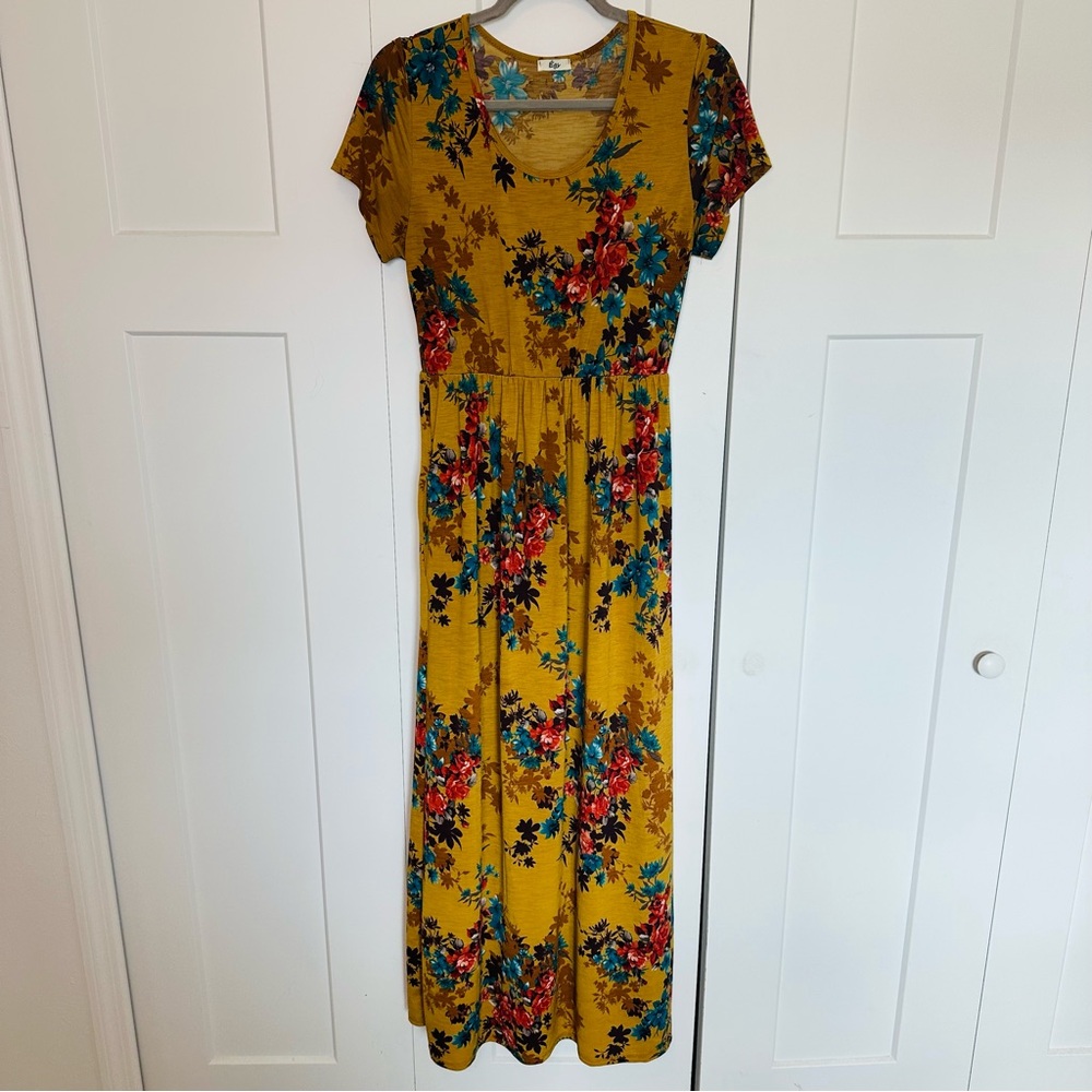 Vibrant Floral Maxi Dress in Mustard
